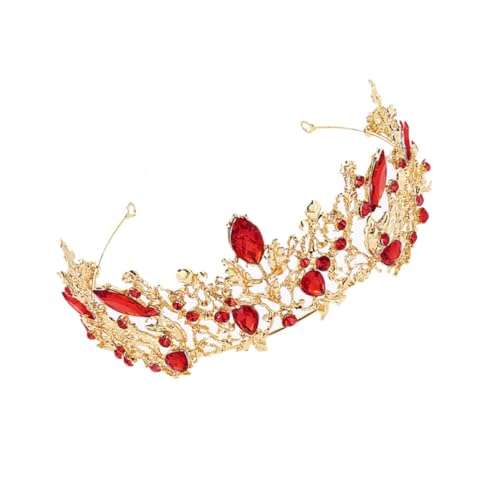 Tiara de novia roja con cristales y corona portátil de aleación antioxidante