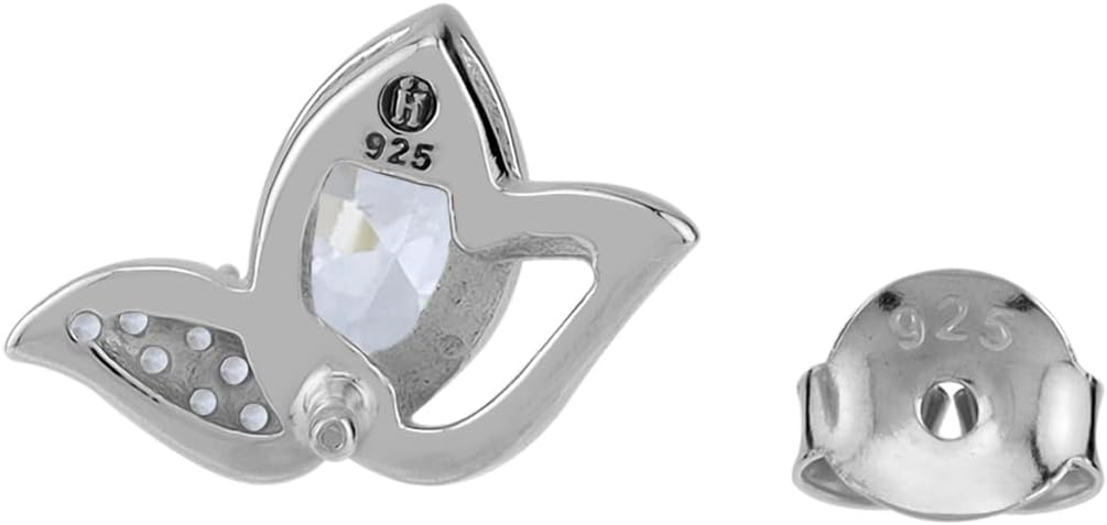 Silvershake White Gold Plated or Yellow Gold Plated 925 Sterling Silver Minimalist Flower & Leaf Trendy Chic Stud Post Gemstone Earrings Jewelry for Women - Image 4