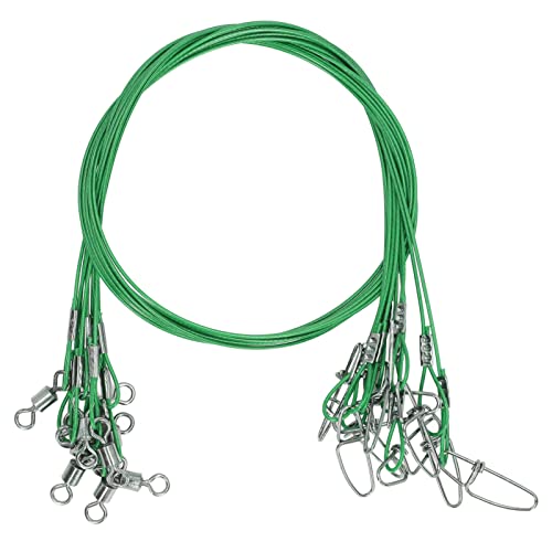 10Pcs 50cm Fishing Leaders, Fishing Leader Line Steel Leaders for Pike Fishing Fishing Wire Rigs Leaders Bite Fishing Line Leaders with Swivels(Green)