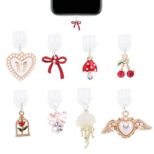 8pcs Breloques Anti-Poussière Compatibles avec Kindle et Téléphones et Appareils Électroniques Port Charge Type-C, Charm Anti-Poussière Amusant(Combo 1)