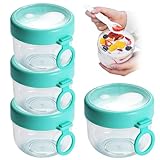 LAANCOO 4pcs über Nacht Hafer Behälter mit Deckel und Löffel 600 ml Kunststoff über Nacht Hafer Glas tragbarer Joghurtbehälter für Milch, Obst, Salatlager, Behälter