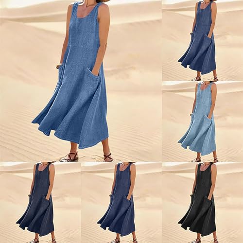 Robe en lin pour femme d'été ample et basique décontractée