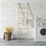 6-Tier Blanket Ladder 68 Inch Wall-Leaning Towel Rack for Living Room and Bedroom, Easy Assembly - Gold