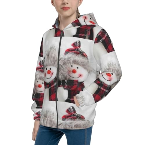 Christmas Snowman With Hat Kids Pullover Hoodies Boys Zip Up Sweatshirts Girls Athletic Clothes with Pocket