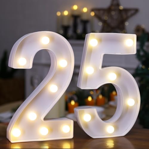 Image of LED Light Up Numbers, Marquee Number Sign for 25th Birthday Decor(25) | Battery Powered LED Lighted Numbers, Marquee Light Up Sign for Birthday Party Centerpieces Home Wall Decor Night Light
