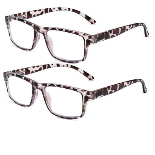 Kitchasy 2 Pack Reading Glasses, Leopard Frames Blue Light Blocking Readers,Filter UV Ray/Glare Computer Reading Glasses, Lightweight Spring Hinges Eyeglasses for Women Men(2-pack Leopard,2.75)
