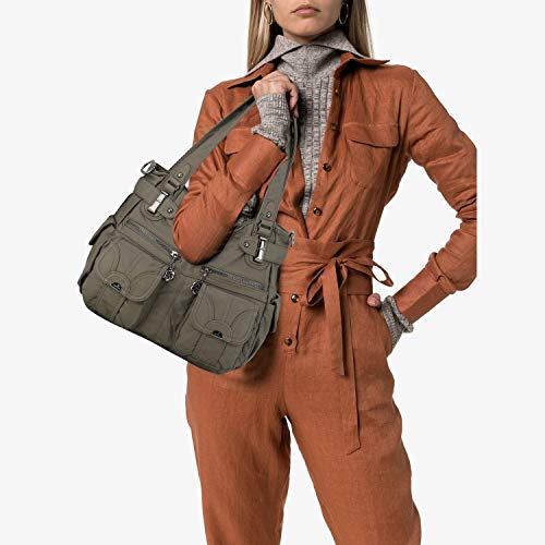 Image of Purses Women Handbags Large Double Zipper Multi Pocket Washed Shoulder Bags Purse with compartments Designer