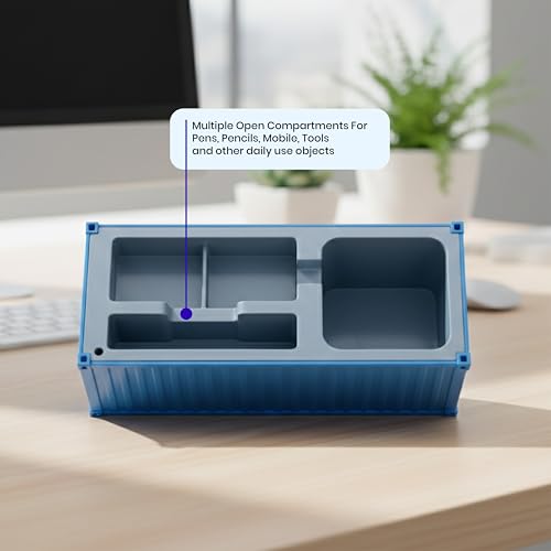 Image of Shipping Container Pen Stand, Container Style Desk Organizer Pen Stand for Office Table Shipping Company (Sky Blue)