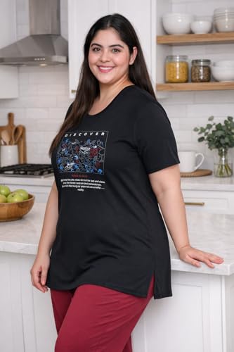 Image of In Love Women's Plus Size Longline T-Shirt with Side Pocket, 3 /4 Sleeve, Crew Neck