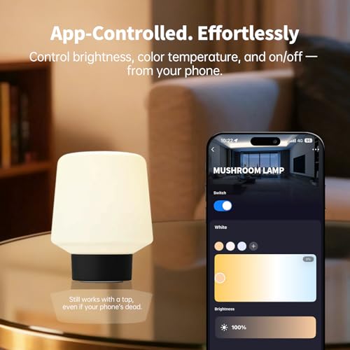 Image of Black Mushroom Lamp,Cute Cordless Rechargeable Table Lamp | 3 Color Tamps,LED Dimmable Ambient Lighting,Small Retro Touch Bedside Light for Bedroom Decor