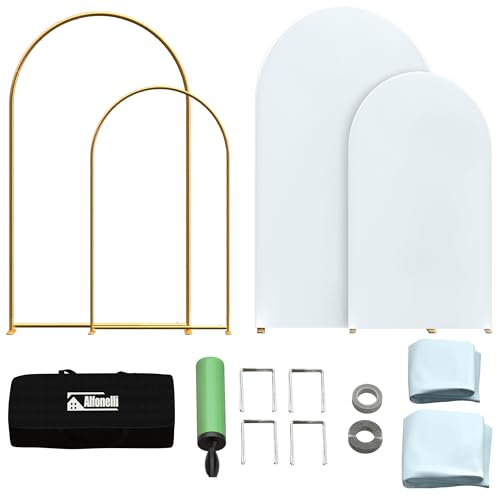 Alfonelli Arch Backdrop Stand Set of 2 with Cover Gold Wedding Arch Stand Balloon Arched Frame for Birthday Party Baby Shower Graduation Ceremony Decoration Arcos para decoracion de Fiestas - White