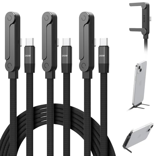 3-Pack 5' Mitesbony 240W USB-C to USB-C Cable w/ Built-in Phone Stand (Black) - image 1