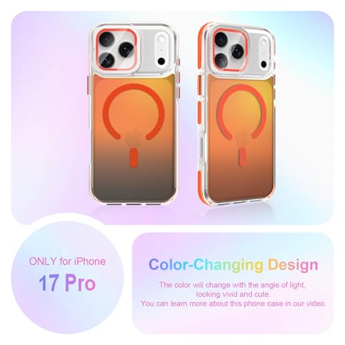 Heaofei Cute Case for iPhone 17 Pro Case with Camera Lens Protector Stand for Women Girls Men [Compatible with Magsafe] Aesthetic Glitter Sparkly Bling Magnetic Phone Cover, Iridescent Orange by Heaofei - Used condition - Image 2