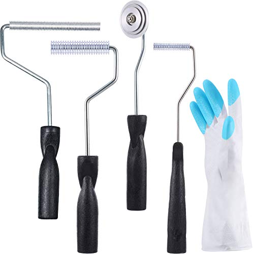 Fiberglass Roller Set with 1 Pair Gloves, Bubble Paddle Tool Fiberglass Laminating Roller Fiberglass Rollers for Mold Resin Composite Fiberglass Resin (5 Pieces, Style 2)
