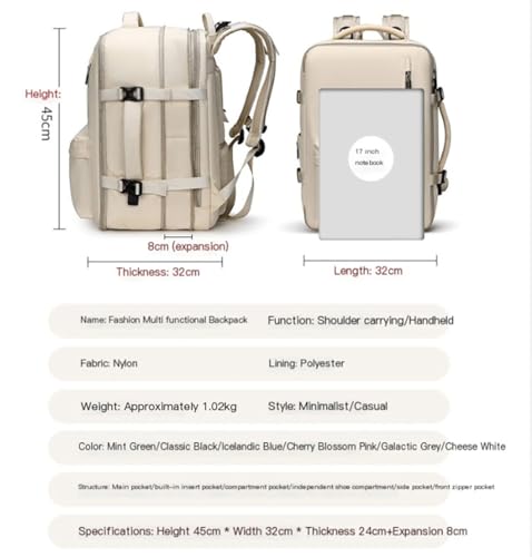 Fashion Expandable Travel Backpack, 24L-46L Capacity, USB Charging Port, 17-inch Laptop Compartment, Waterproof Nylon, Suitable for Travel & Commute (Classic Black)3