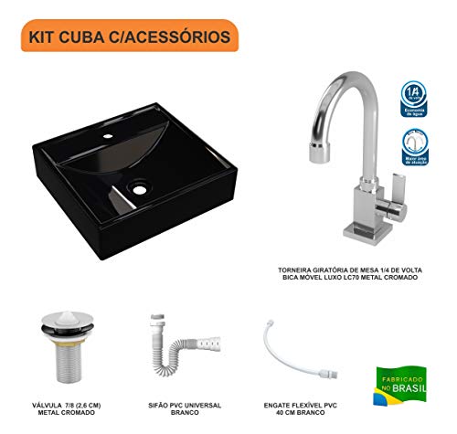 Kit Cuba Q39 C/Torneira Luxo 1195 Metal + Válvula 1'' (2,6cm) + Sifão Pvc + Flexível, Compace, Pre