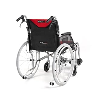 FeatherMobility - Red Lightweight Folding Wheelchair - 13.5 lbs, 18" Seat Width - with Swingaway Legrests, Anti-tippers, and Quick Release Wheels - 300 lbs Capacity