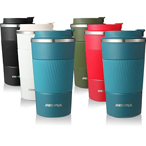 GEMFUL Travel Coffee Mug To Go Insulated Tumbler with Lid Portable Stainless Steel Reusable Leak proof Cups for Women Hot Cold Drinks 17oz (6 Pack) 6