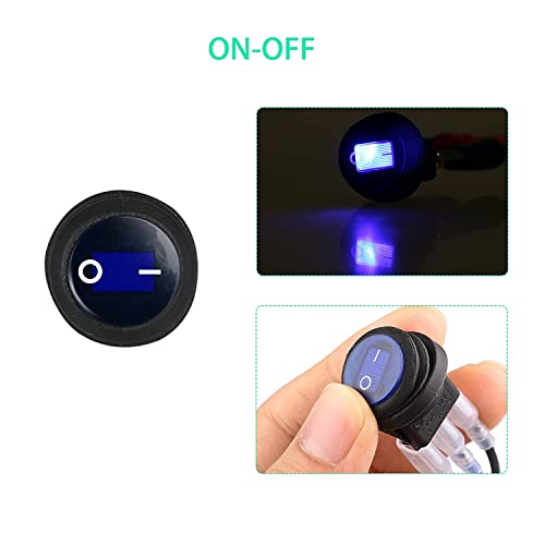 Linkstyle 5Pcs 12V 20A Car Truck Rv Rocker Round Toggle, Led Switch 3 Pins On-Off Control Waterproof Lighted On/Off Boat Marine Rocker Switch For 20Mm Mounting Hole (Blue) #TOP1