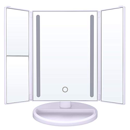 LEPO Makeup Vanity Mirror, 1X/2X/3X/10X Magnifying LED Makeup Mirror with 24 LED Lights, 180 Degree Adjustable Rotation, Cosmetic Mirror with Light(White)