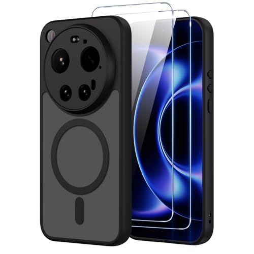 Pnakqil Magnetisch für Xiaomi 17 Ultra Hülle für Magsafe Matt Transluzente Handyhülle für Xiaomi 17 Ultra mit 2 Panzer Schutz Glas PC Härte Kratzfest Matte Dünn Magnetische Case Schwarz