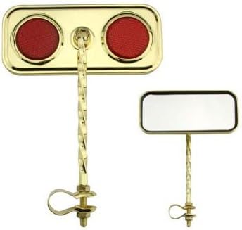 Rectangle Twisted Mirror Gold Red Reflectors. Bike mirror, bicycle mirror for lowrider, beach cruiser, chopper, limo, stretch bike, bmx, track, fixie, mountain bikes