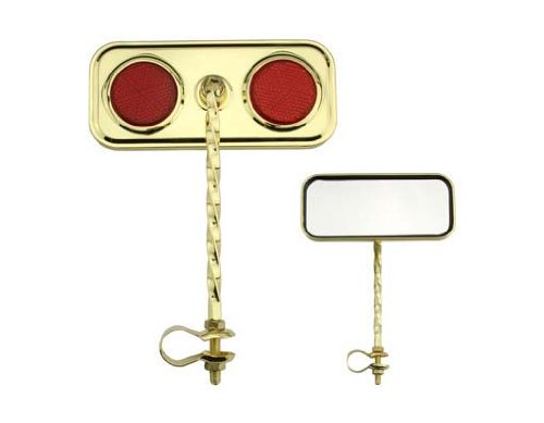 Lowrider Two Rectangle Twisted Mirrors Gold Red Reflectors. Set of Bike Mirrors. Pair of Bicycle Mirrors. 2 Bike Mirrors.