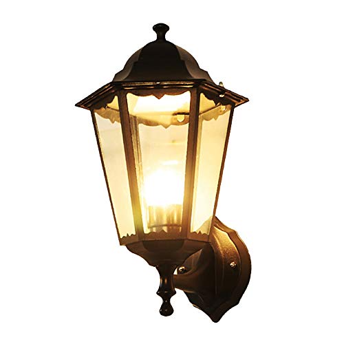 Lampe murale extérieure contre la rouille avec lanterne hexagonale en verre pour façade