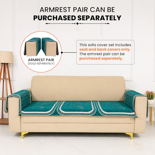Image of Homerz Premium Chenille Fabric Sofa Cover | Soft, Durable & Dustproof | Decorative Couch Cover (Ghoomar Teal, 7 (3+2+2) Seater, Only Seat Cover)