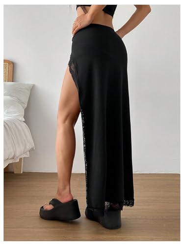 Women's Lace Skinny Bodycon Maxi Skirt Ruched Drop Waist Asymmetrical Long Skirts with Slit3