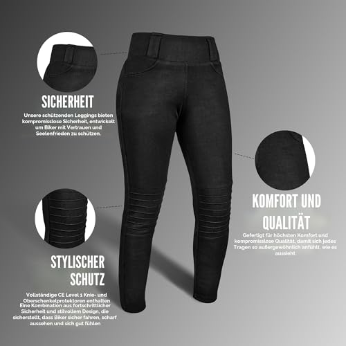 Foto von GREAT BIKERS GEAR - Motorrad-Super-Leggings für Damen, gefüttert, schützende Motorrad-Leggings für Damen, verstärkt mit Aramidgewebe und Abnehmbarer CE-Panzerung.