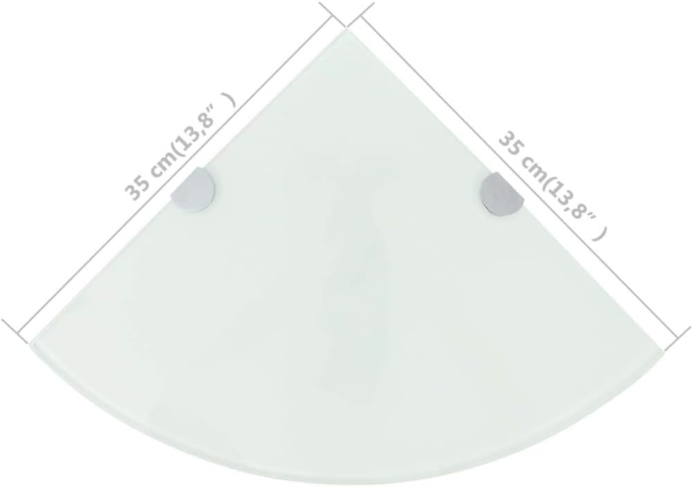 White Tempered Glass Corner Shelf, Small Triangular Floating Wall Shelf for Bathroom, Kitchen, Living Room Decor, 13.8x13.8x0.3 in, Easy Installation