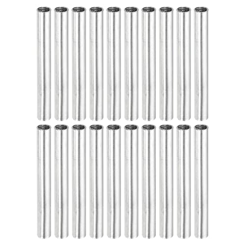 sourcing map Round Coupling Nut, M4x0.7mm Female Thread 40mm Threaded Round Sleeve Pipe Connector Rod Bar Stud Tube Nut Hardware Fastener, Silver Pack of 20