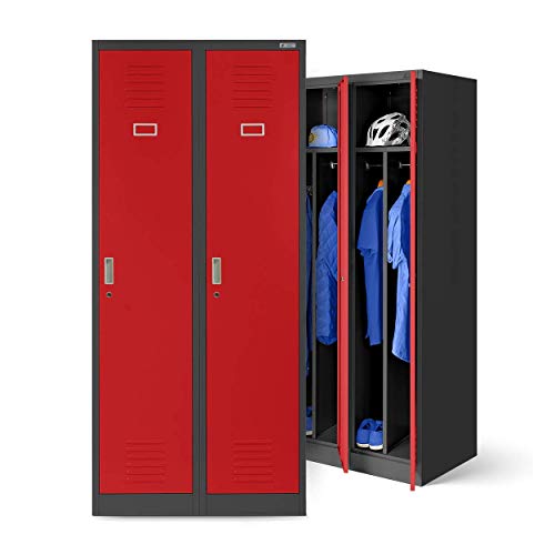 Jan Nowak Armoire Vestiaire Metallique 2B1A Casier en Métal 2 Compartiments cloison Revêtement en Poudre 180 cm x 80 cm x 50 cm (Anthracite/Rouge)