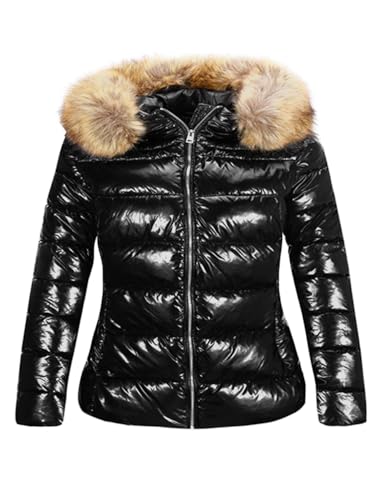Geschallino Women's Plus Size Thicken Hooded Puffer Coat Quilted Bubble Padded Jacket with Faux Fur Collar 7695Plus Black 3X