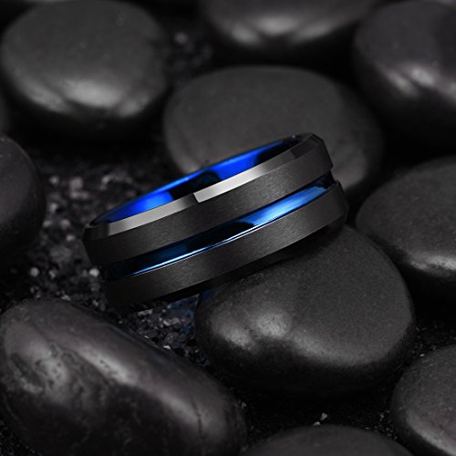 Image of King Will Classic 6mm 8mm Custom Engraved Tungsten Carbide Rings Personalize Wedding Band Ring for Men Personalize Grooved Tungsten Center Matte Finish Center Beveled Polished Edge Comfort Fit, Small, Tungsten Carbide, No Gemstone