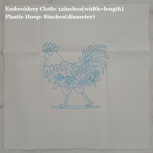Image of Esffaci Embroidery Starter Kit for Adult Beginner with Funny Rooster Flowers Pattern Hand Embroidery Set with Cloth Hoop Needle Threader Floss and Instruction