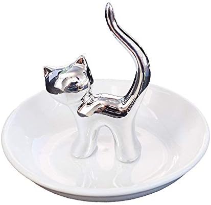 Lependor Dog Ceramic Jewelry Tray Ring Holder Trinket Dish Necklace Earrings Rings Jewelry Organizer Display Jewelry Trinket Holder Home Decoration - Gold Bulldog
