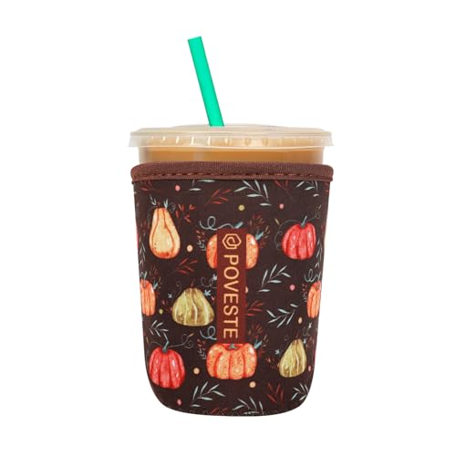 Image of Reusable Neoprene Insulator Sleeve for Iced Coffee & Cold Soda, Coffee Sleeves for Iced & Hot Drinks, Cold Beverage Cooler Compatible with Starbucks, Dunkin (Harvest Pumpkin, Small: 16-18oz)