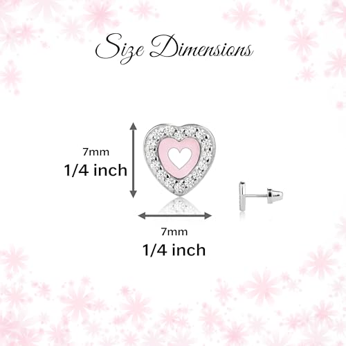 Cherished Moments Children's Sterling Silver Pink Heart Earrings with Sparkling CZ Stones and Safety Screw Backs for Babies, Toddlers, Kids, or Little Girls4