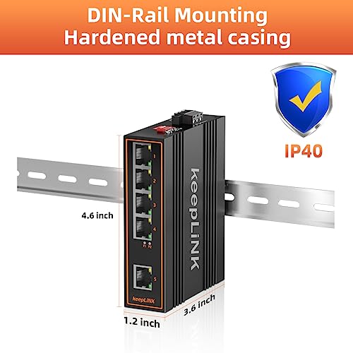 Image of 5 Port Industrial Gigabit Switch Unmanaged, Ethernet Din-Rail Switch, IP40 Operating Temperature Range of -30 - 75C (-22 - 167F)