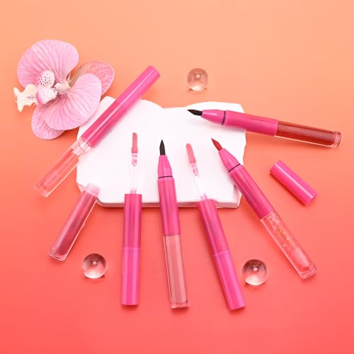 Image of evpct Ruby Red Matte Liquid Lipstick Marker Pen Lip Liner Set with Lip Oil, Shine Finish, 2 in 1 Lipgloss Lipstick Long Lasting Waterproof for Women, Lips Color Stain 24hr Original Smudge Proof