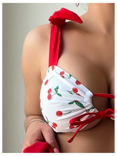 SOLY HUX Women's Bikini Sets Cute Print Lace Up String Bathing Suits Tie Shoulder Two Piece Swimsuits3