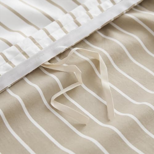 Image of Nayoroom Striped Duvet Cover Queen Size Reversible Brown White Striped Duvet Cover Girls Dorm Bedding Set 3 Pieces Soft Lightweight Washed Microfiber Farmhouse Bedding Set