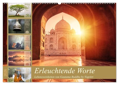 Erleuchtende Worte, Lebensweisheiten von Gautama Buddha by VogtArt (Wandkalender 2026 DIN A2 quer), CALVENDO Monatskalender: Weisheiten und Zitate von Buddha (CALVENDO Wissen)