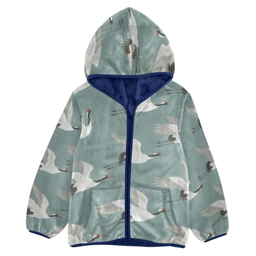 Flying White Birds on Teal Toddler Fleece Jacket Girl Boys Hooded Fleece Jacket Coat Warm Outwear Zip-up 3-10T