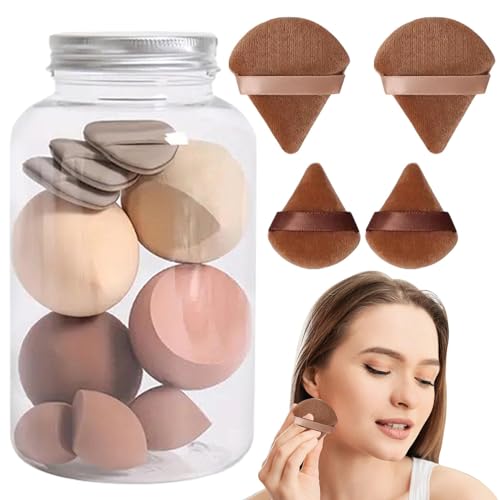 Juego De 14 Esponjas De Maquillaje, Esponjas Suaves De Belleza, 4 Borlas Para Polvos Y 4 Miniesponjas De Maquillaje, Borla Para Polvos Para Uso En Seco Y Húmedo Con Botella Para Difuminar La Base