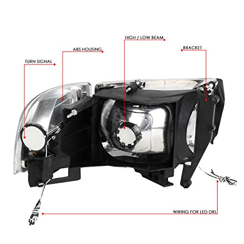 Image of DNA MOTORING HL-LB2-DR944-CH-CL1 Chrome Headlights With Pair LED Day Running Lights Replacement Compatible with 94-01 Dodge Ram 1500