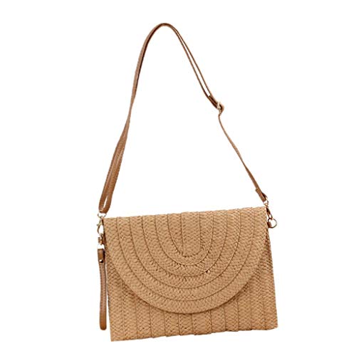 LEIPUPA Bolsa de Ombro de Palha Bolsa de Mão Bolsa de Praia com Alça Ajustável - Luz Marrom