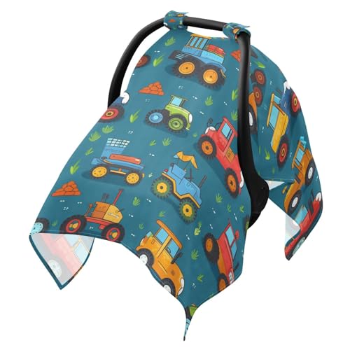 Dalzium Colorful Farm Tractor and Vehicle Car Seat Cover Baby, Carseat Canopy Cover for Girl Boy, Breathable Baby Carrier Cover Stroller Sun Shade Universal Fit Breastfeeding Cover